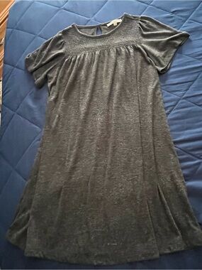 LOFT Charcoal Short Sleeve A-Line Knit Dress